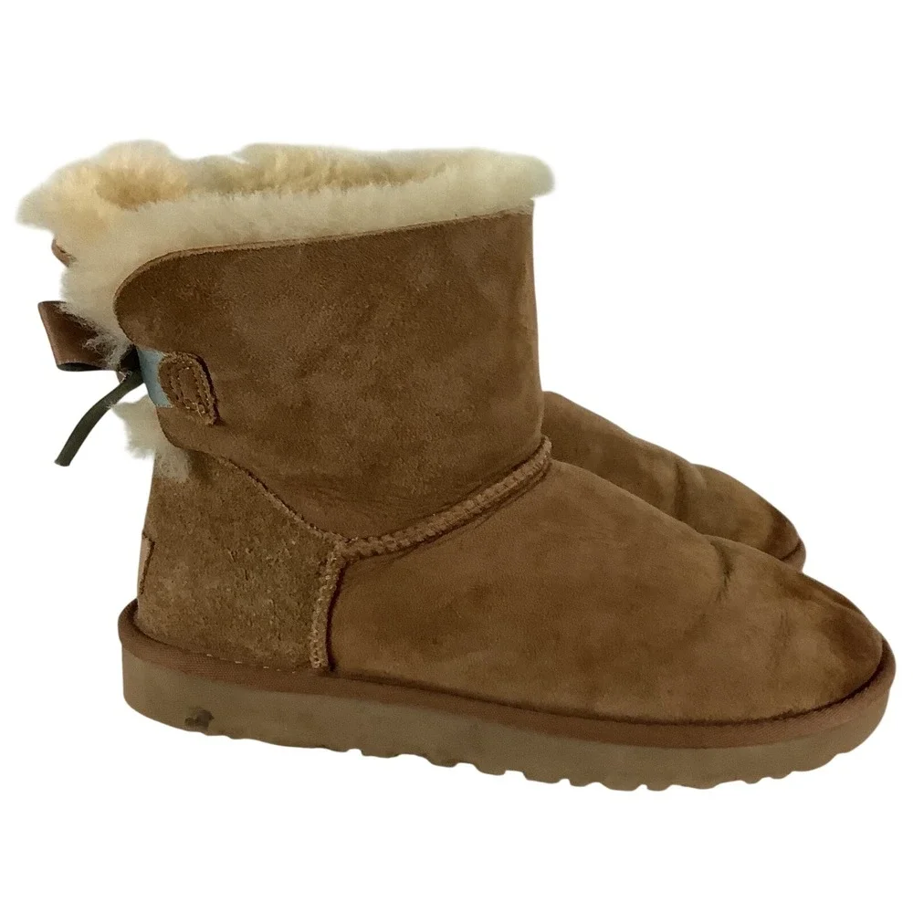 UGG Gita Bow Chestnut Suede Shearling Mini Boots Brown 1018517